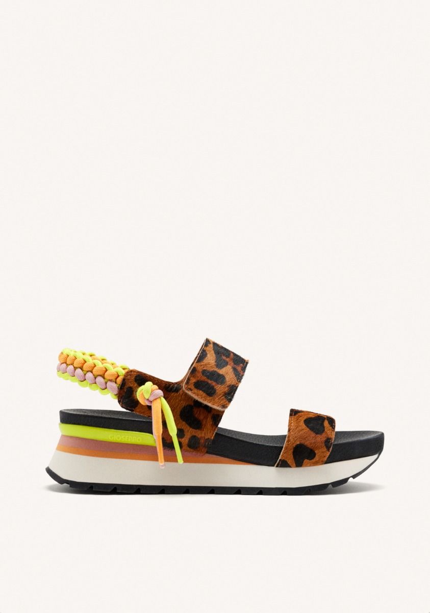 LEOPARD PRINT LEATHER SPORTY SANDALS