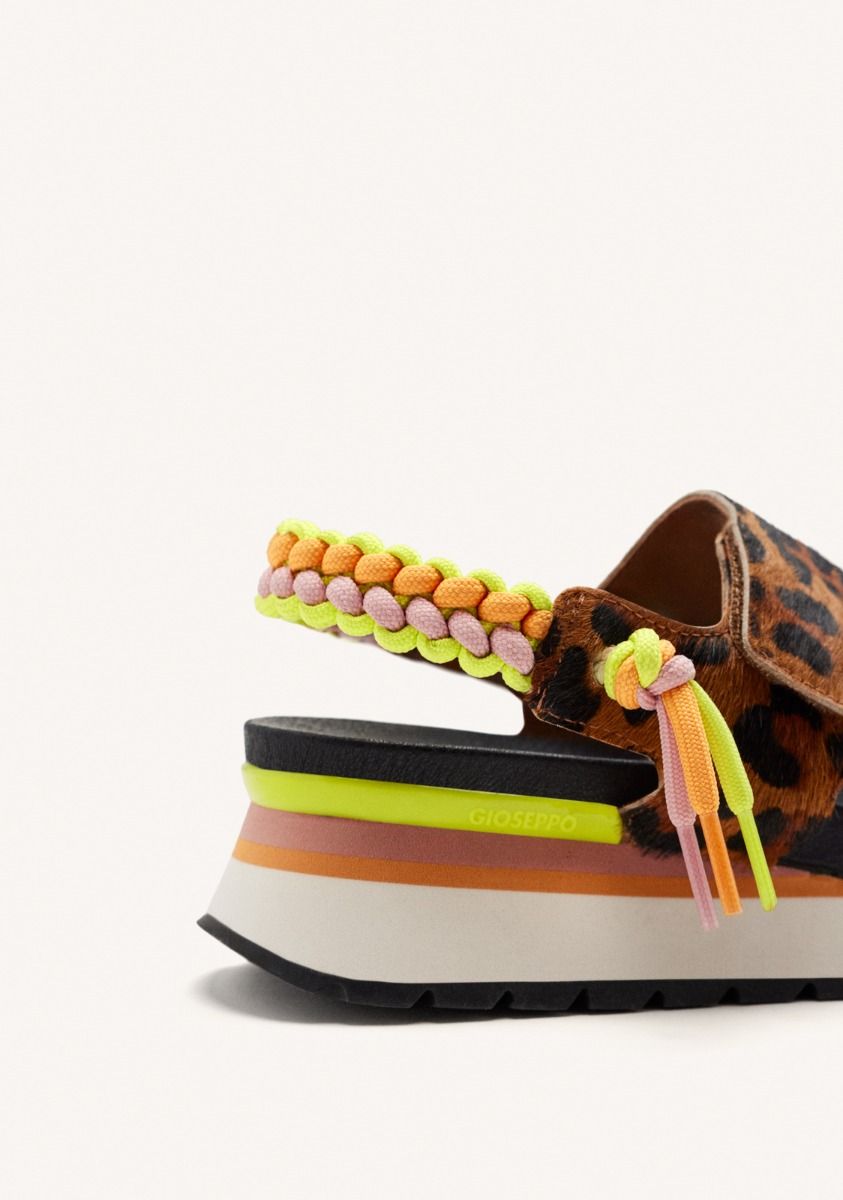 LEOPARD PRINT LEATHER SPORTY SANDALS