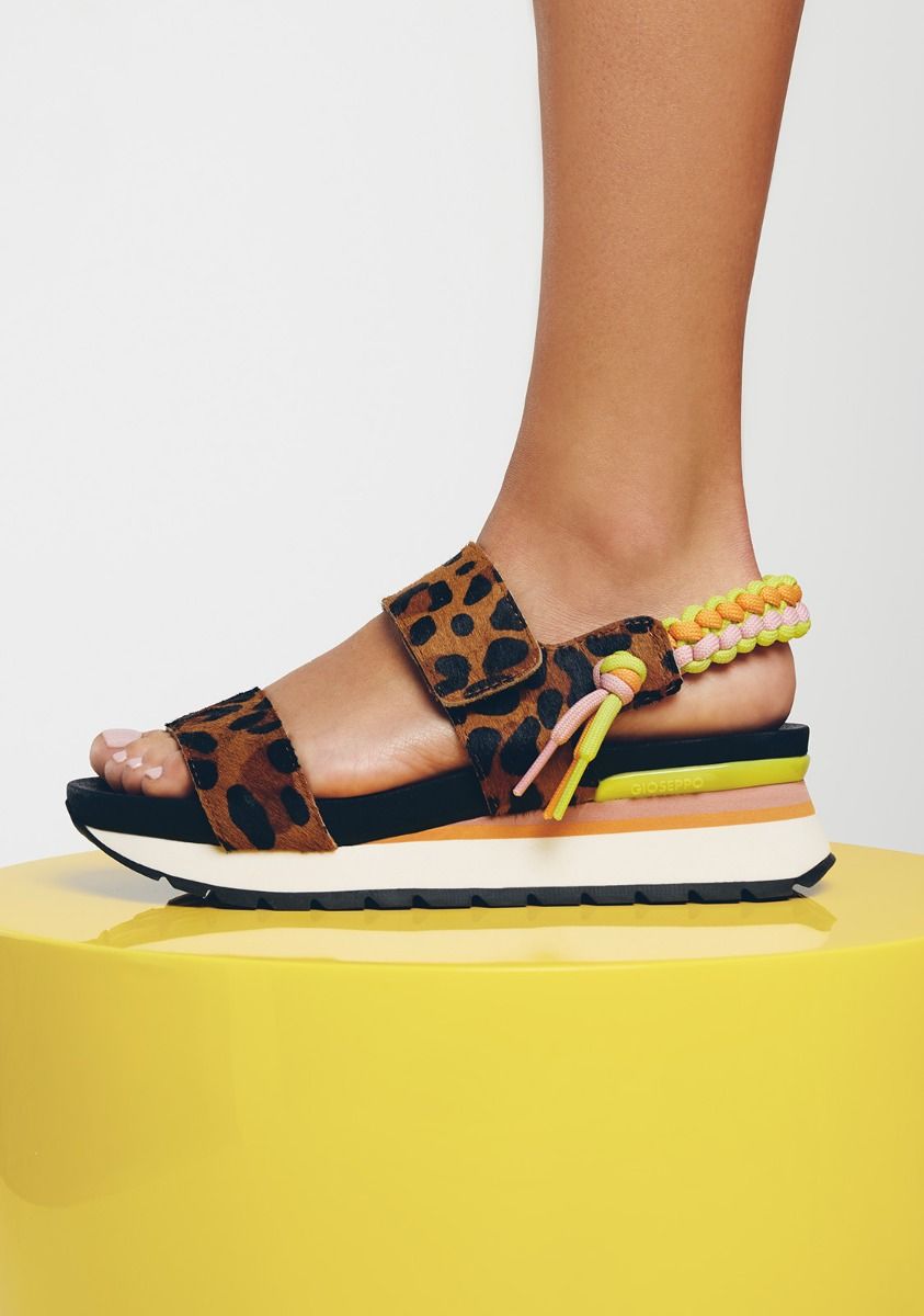 LEOPARD PRINT LEATHER SPORTY SANDALS