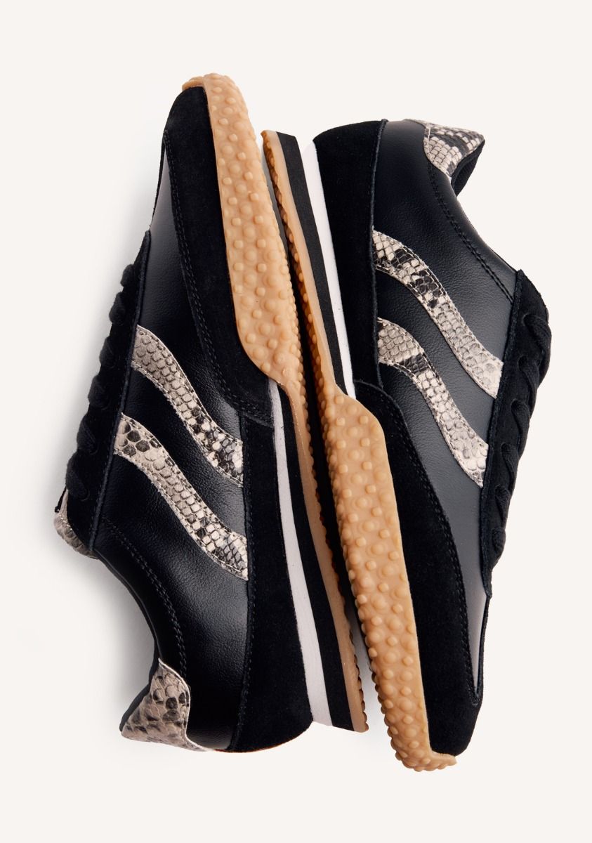 BLACK LEATHER ANATOMIC SNEAKERS WITH SNAKE PRINT DETAILS