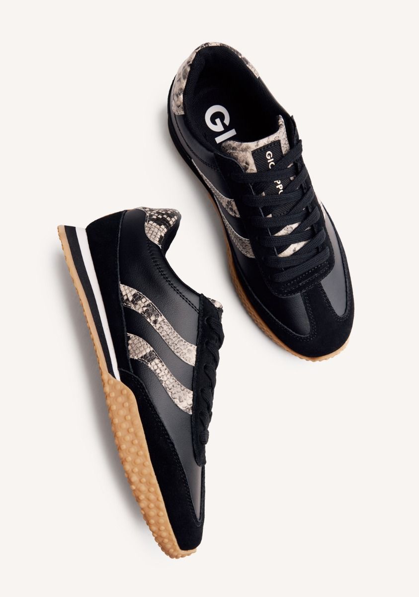 BLACK LEATHER ANATOMIC SNEAKERS WITH SNAKE PRINT DETAILS