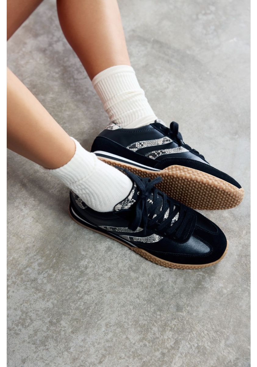 BLACK LEATHER ANATOMIC SNEAKERS WITH SNAKE PRINT DETAILS