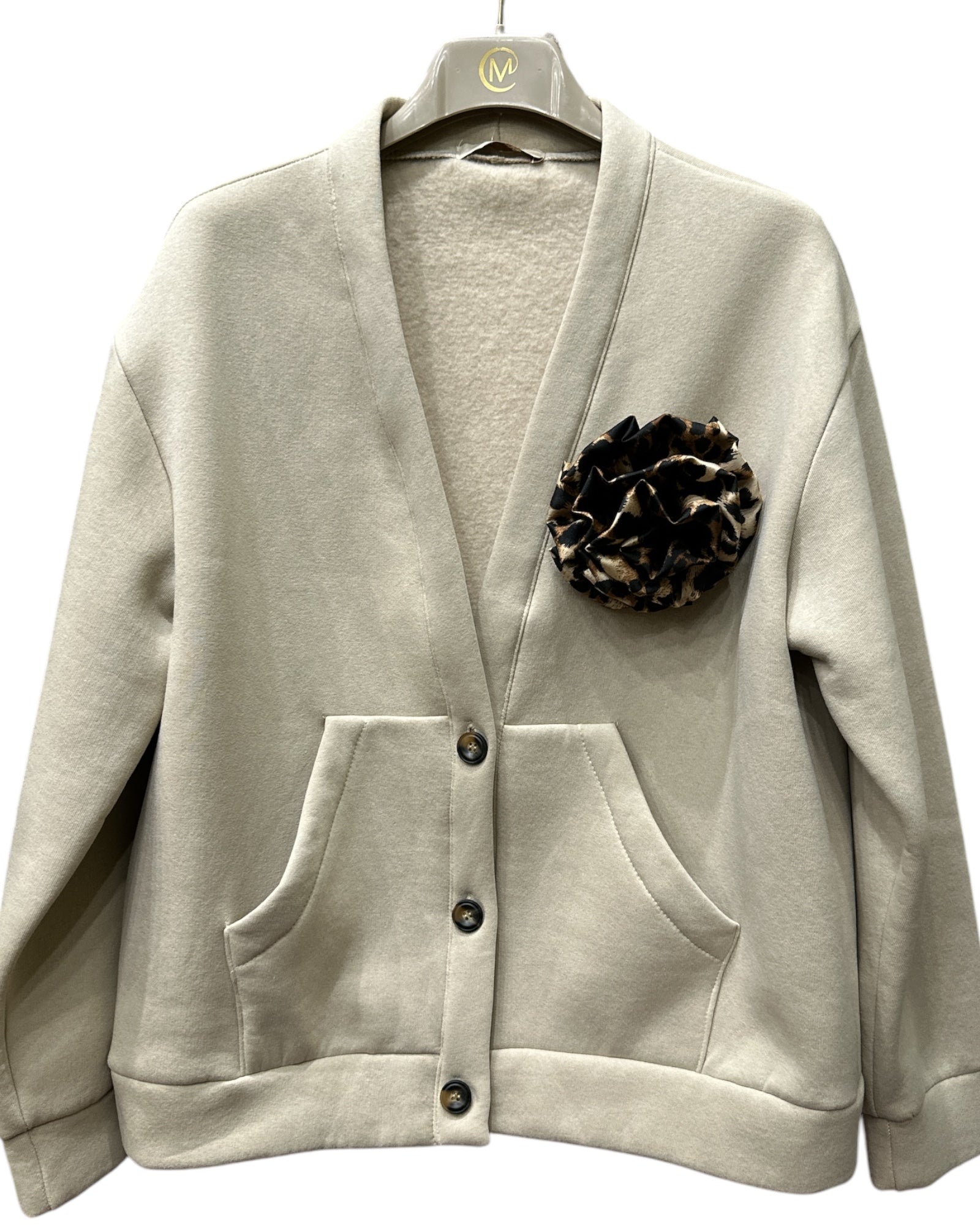 BEIGE SPORTY CARDIGAN WITH BROOCH