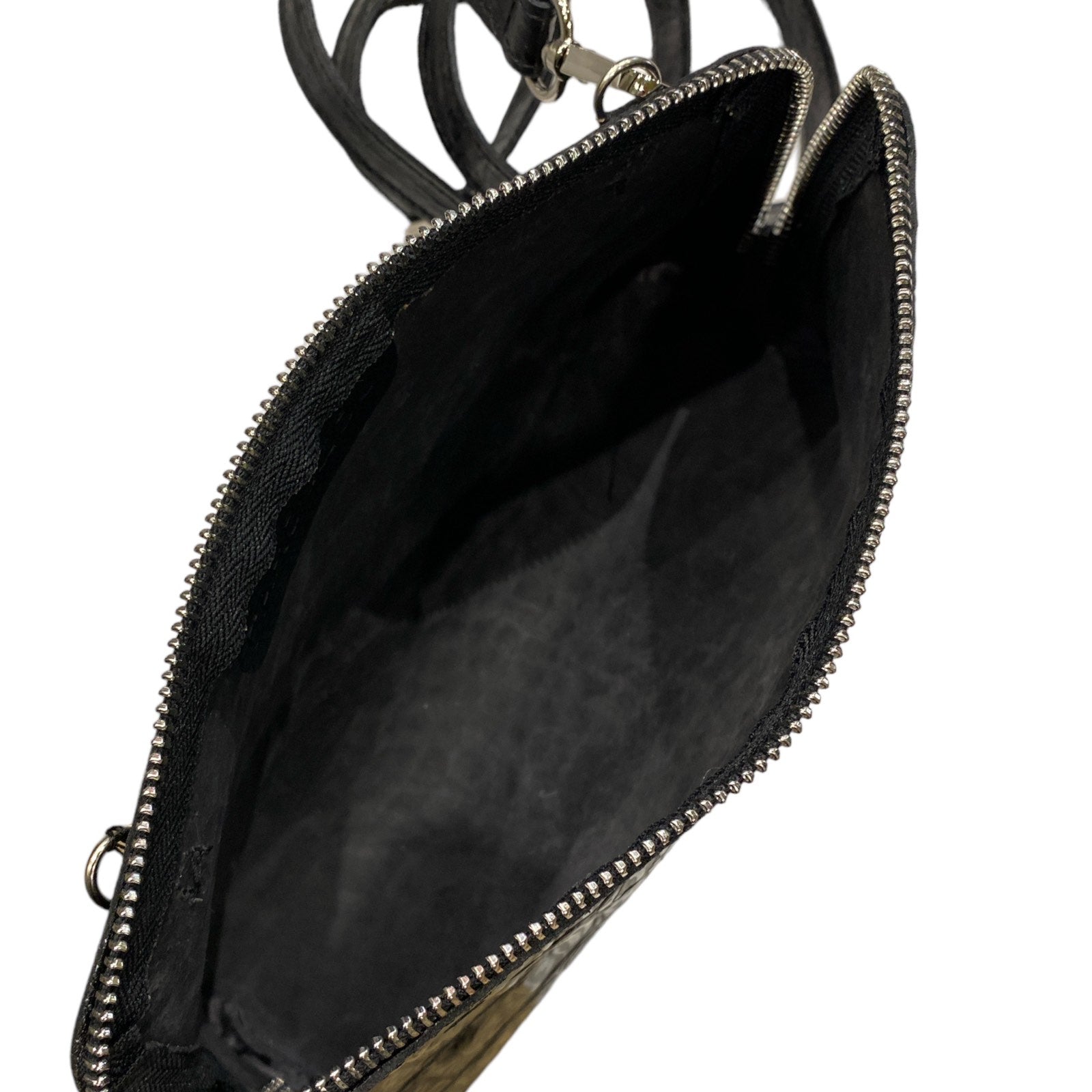 Box XL. Black alligator-print leather messenger bag with silver metals