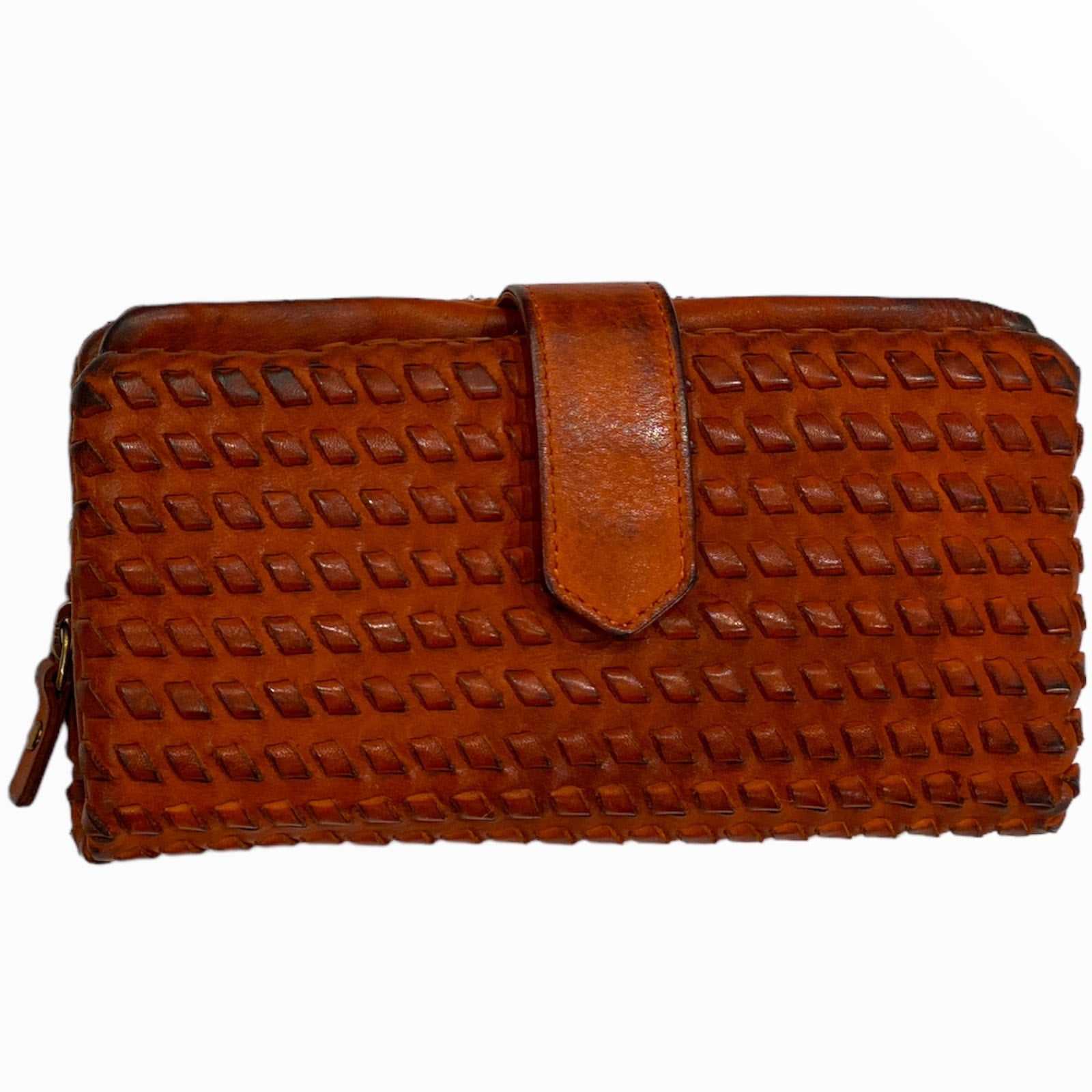 Leather handwoven big wallet