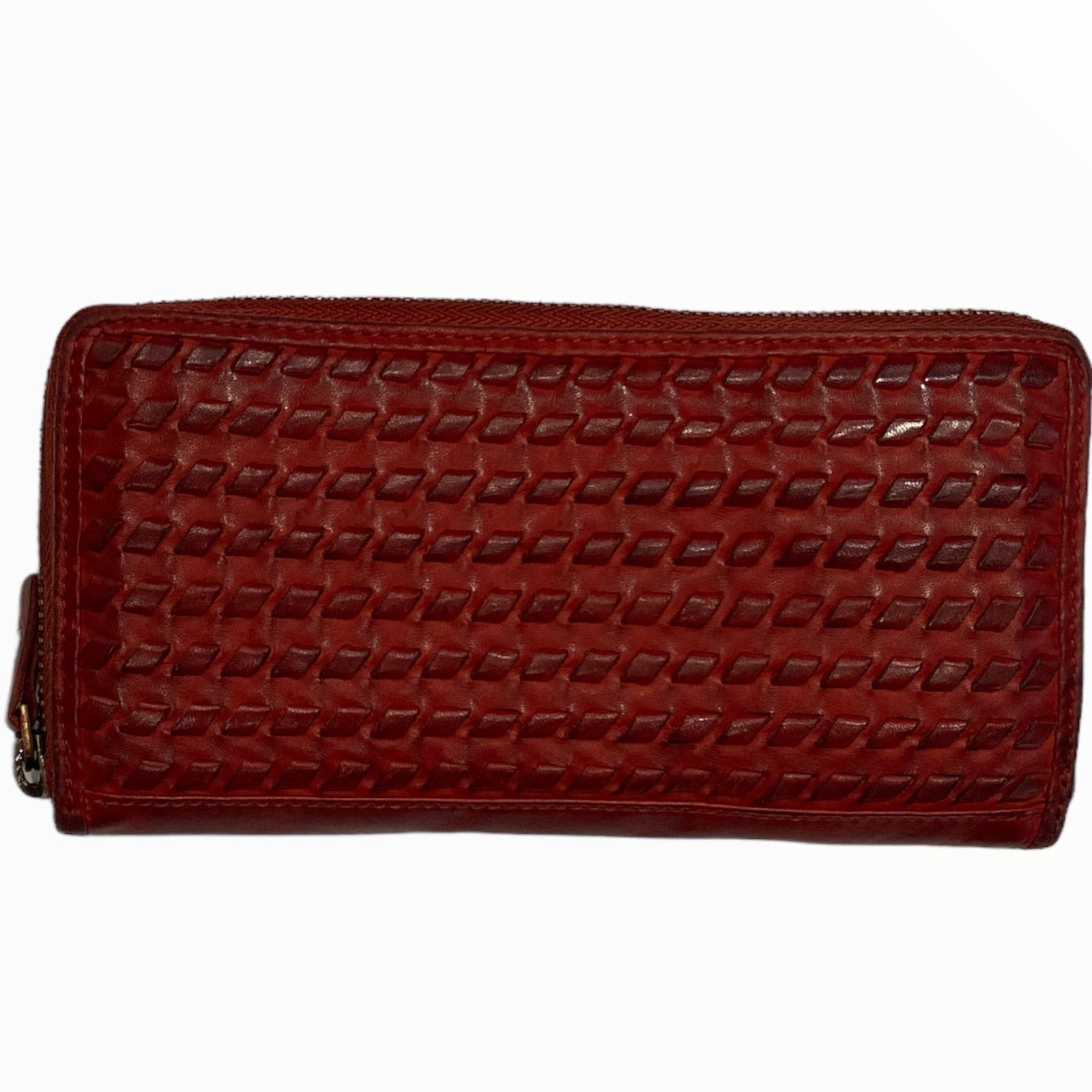 Leather handwoven zip around wallet