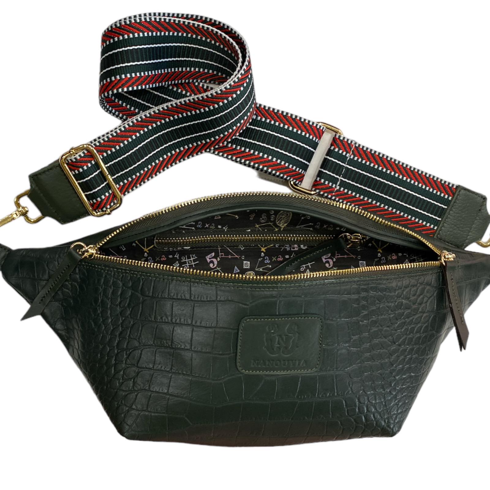 XL forest green croco-print leather belt bag