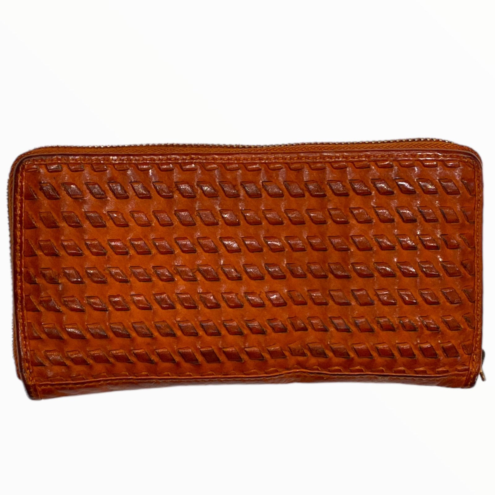Leather handwoven zip around wallet