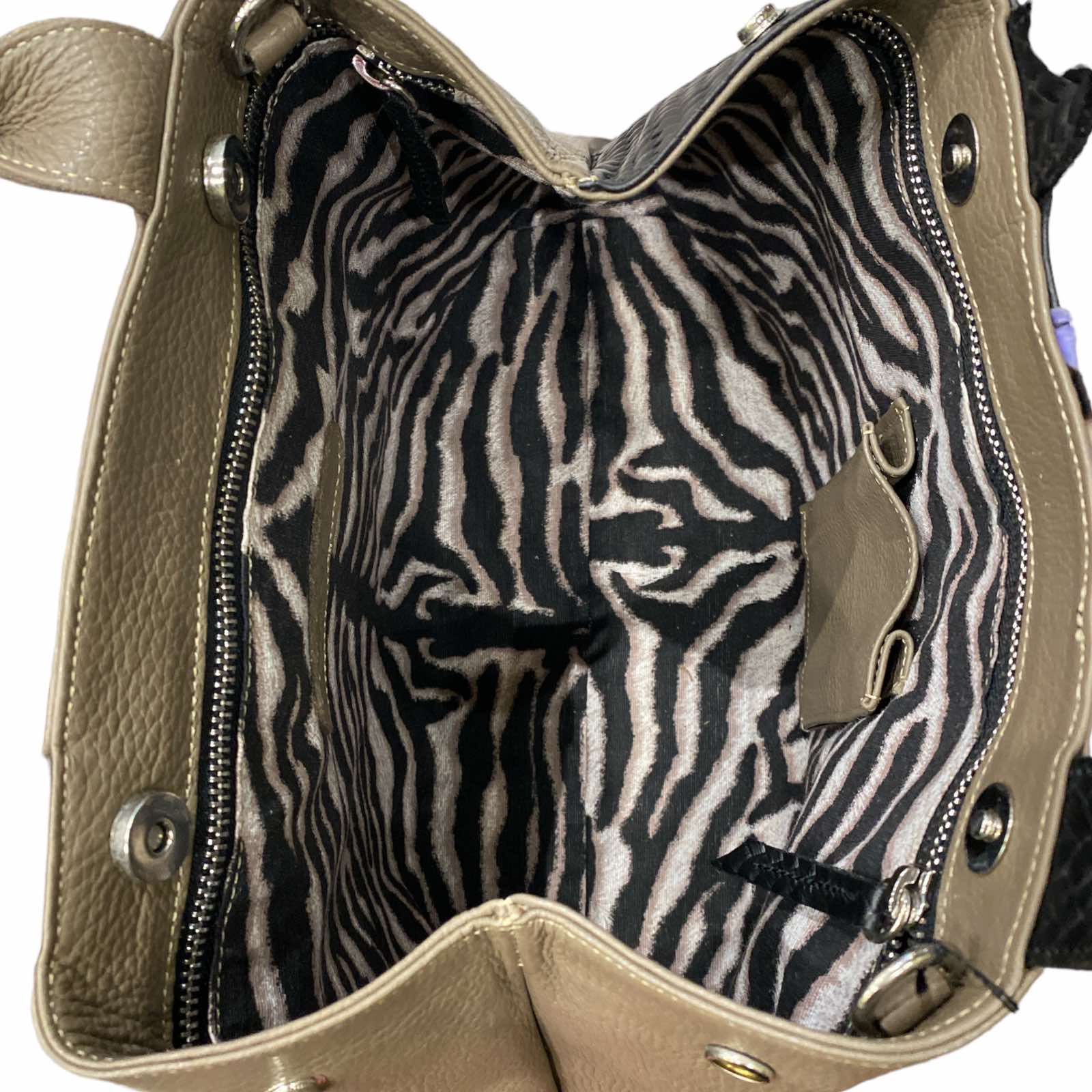 Tribeca M. Taupe and lilac double face leather tote bag