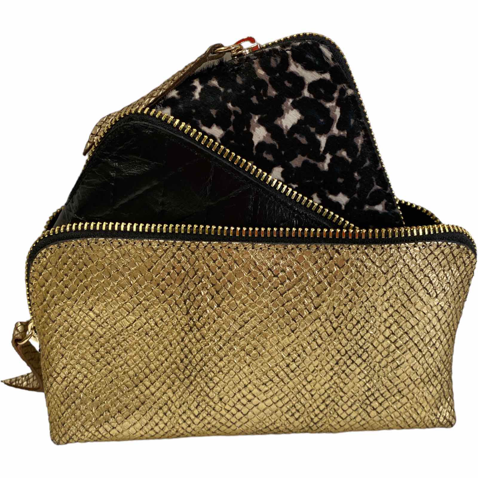 Carouzou box trio set gold, black and leo-print calf-hair