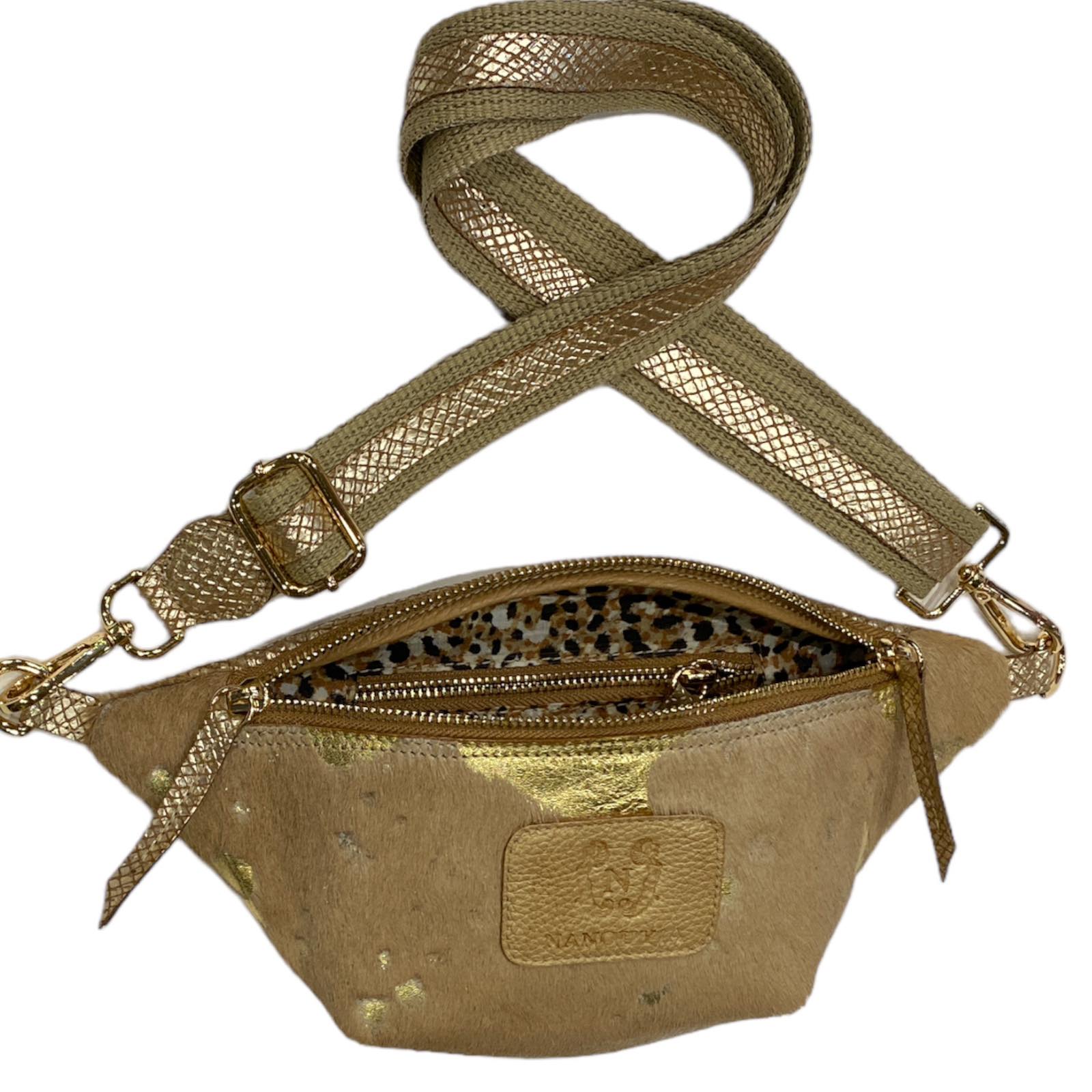 Mini beige and gold vintage calf-hair leather belt bag