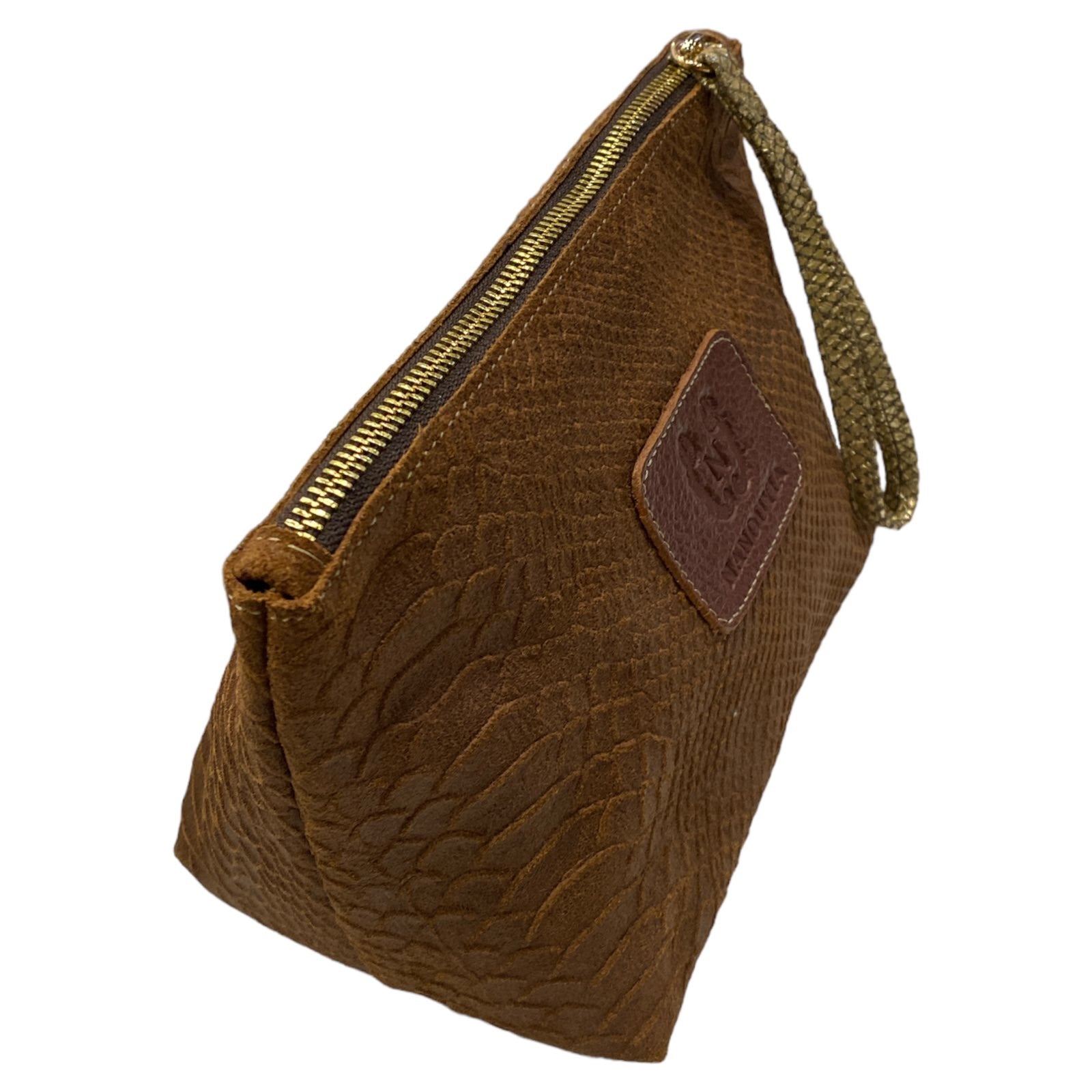 Brown anaconda-print leather beauty case