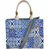 Felice. Blue art double face leather tote bag