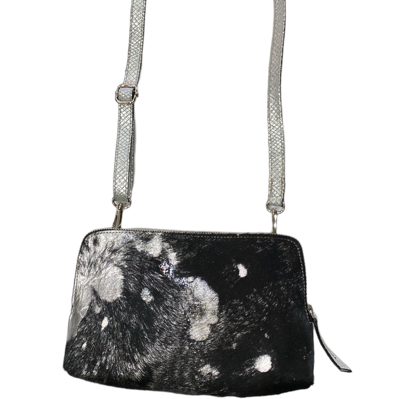 Box XL. Black and silver vintage calf-hair leather messenger bag