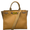Greta L. Camel alligator-print leather tote bag