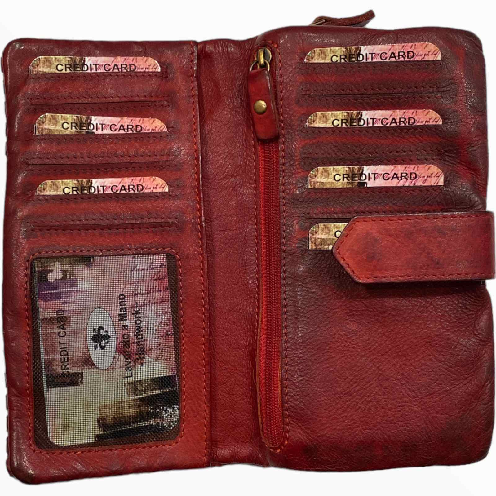 Leather handwoven big wallet