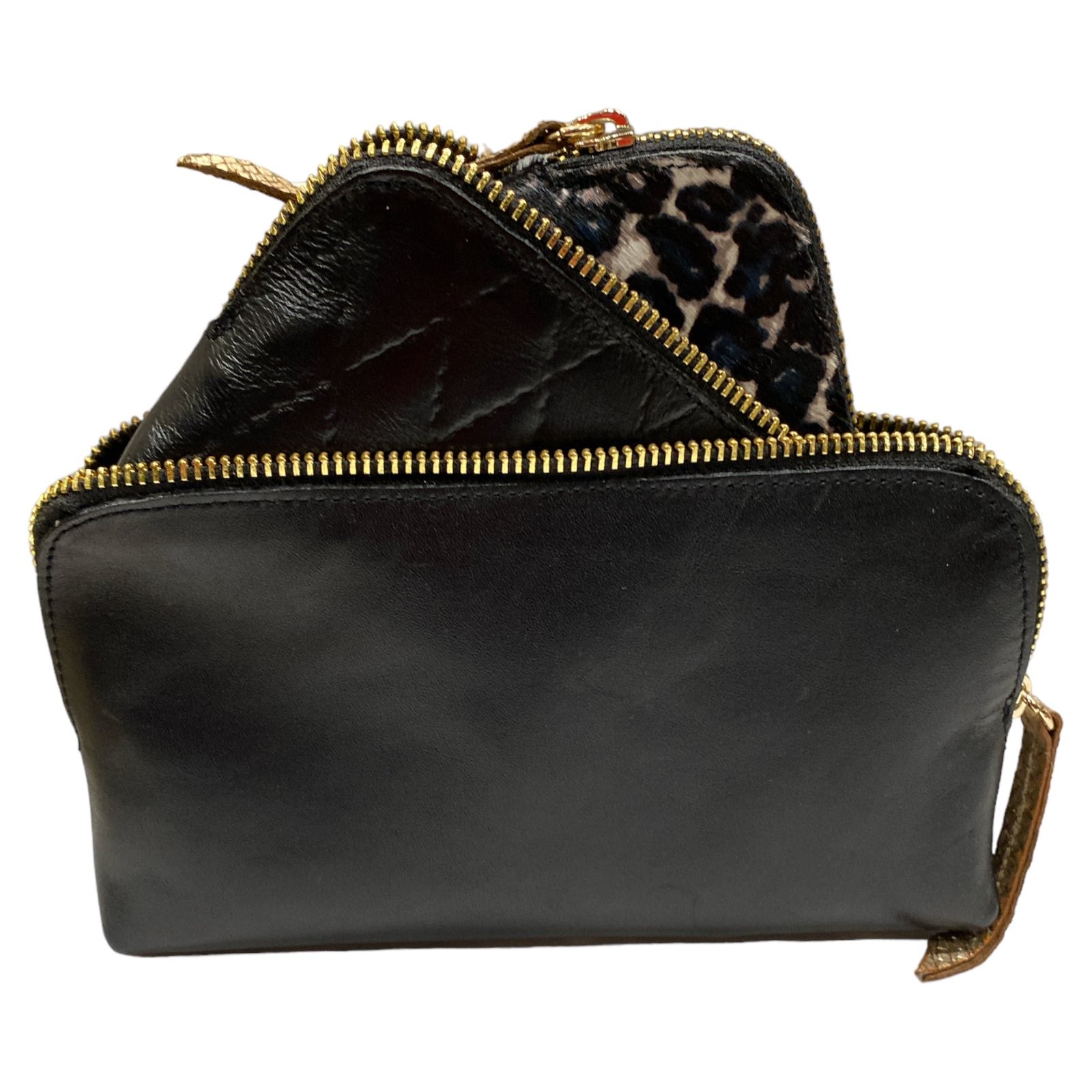 Carouzou box trio black and leo-print calf-hair