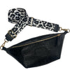 XL black alligator-print leather belt bag with animal-print strap