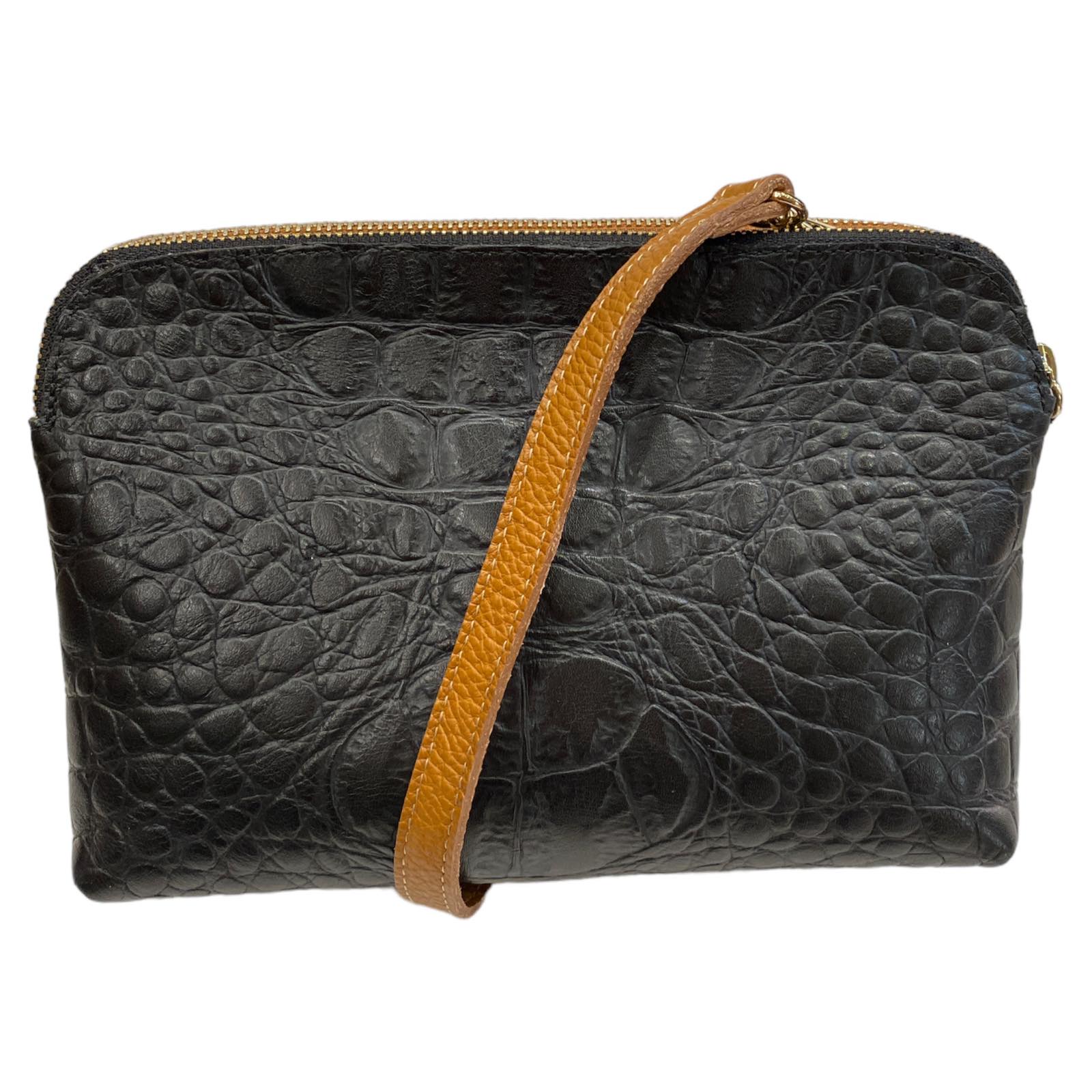 XL taba and black alligator-print leather double box