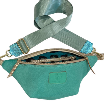 Turquoise calf-hair leather belt bag