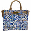 Greta M. Blue art and white mermaid leather tote bag