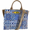 Greta M. Blue art and white mermaid leather tote bag