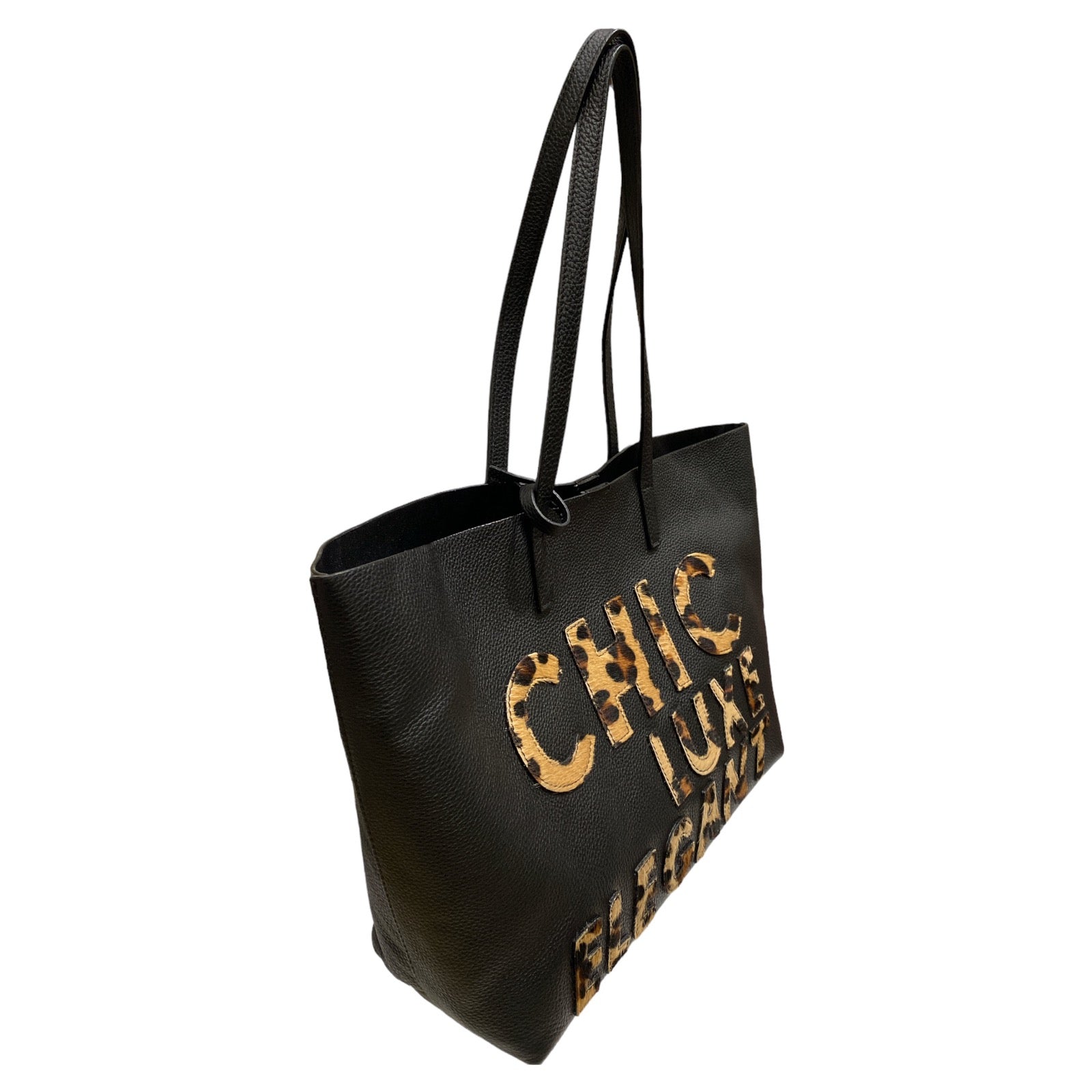 Black and leo-print chic leather shoulder bag