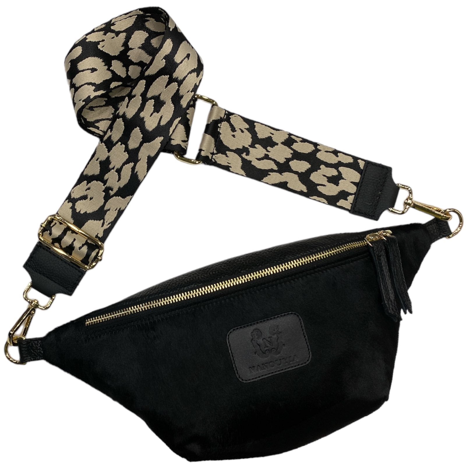 BLACK FUR LEATHER REGULAR BELTBAG