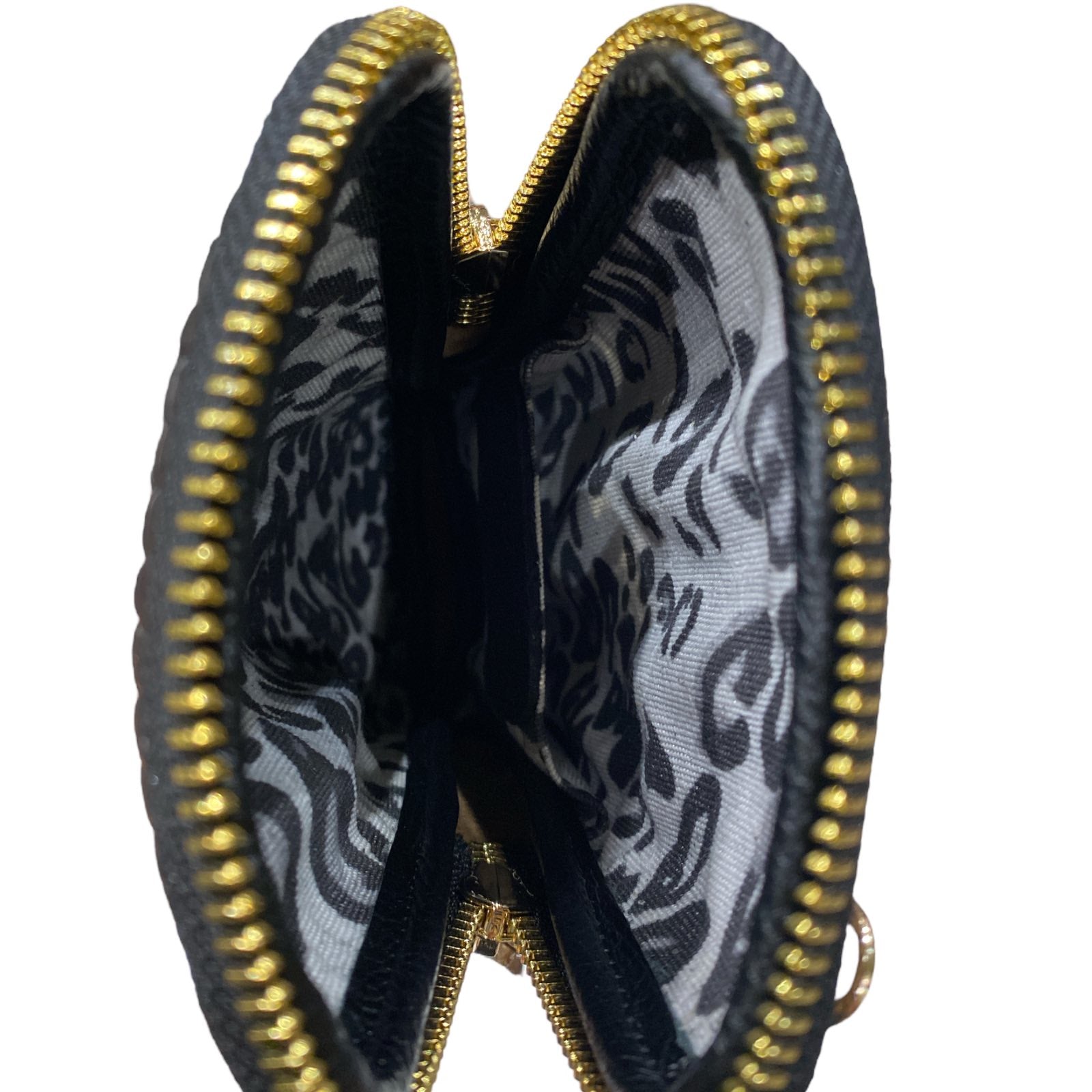 Black woven-print and gold mobile leather case