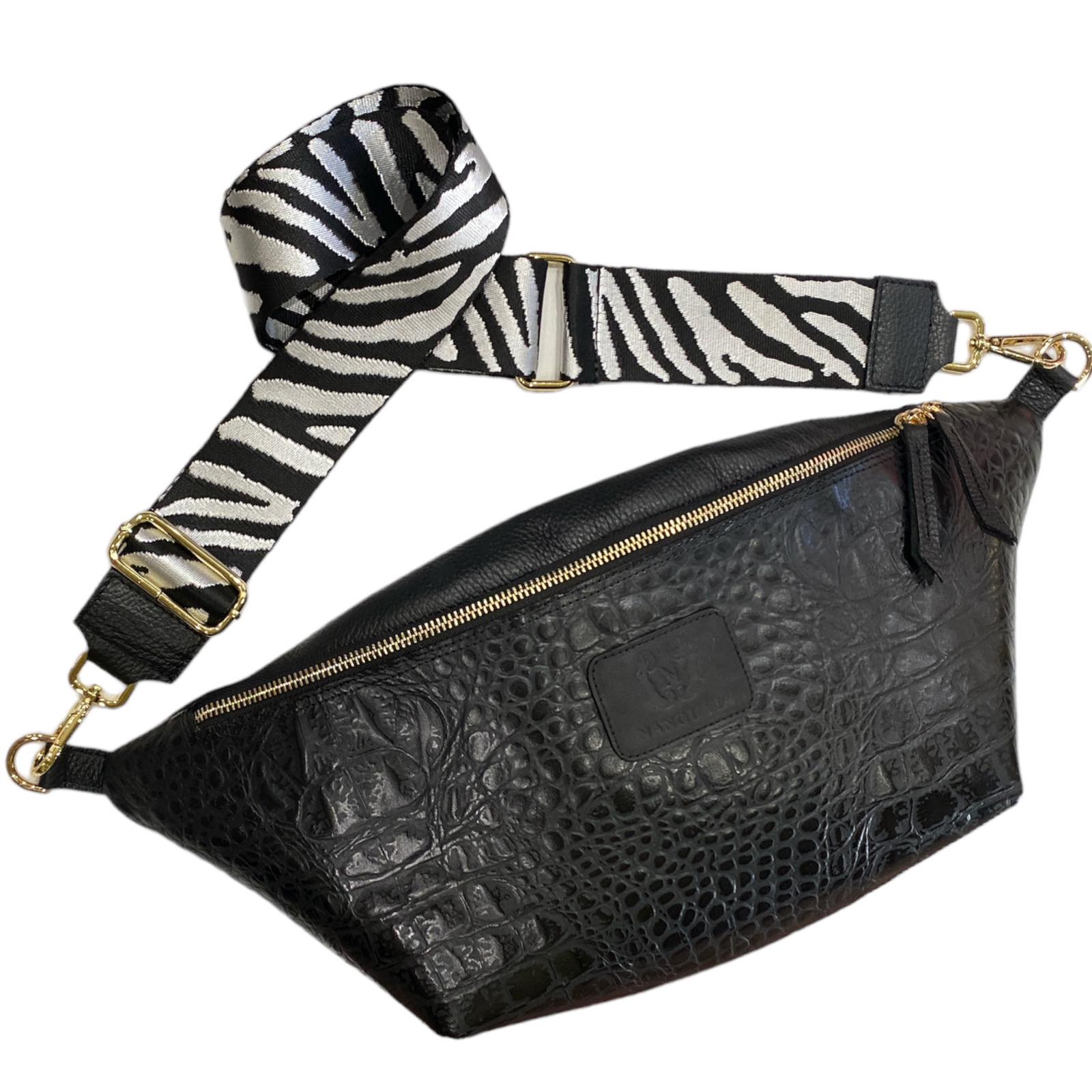 XXL alligator-print leather belt bag