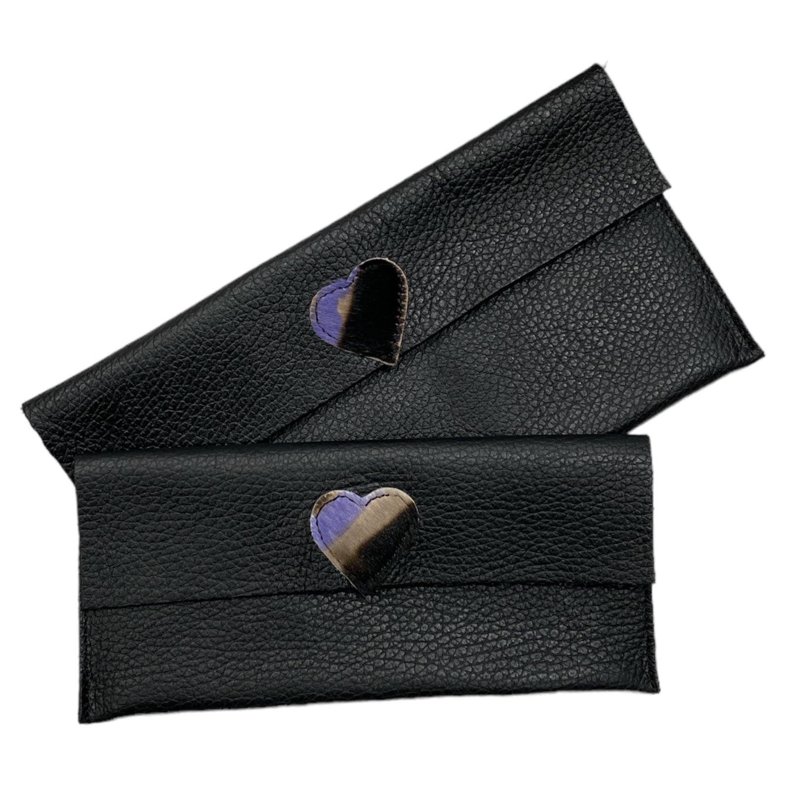 Carouzou black clutch with calf-hair heart
