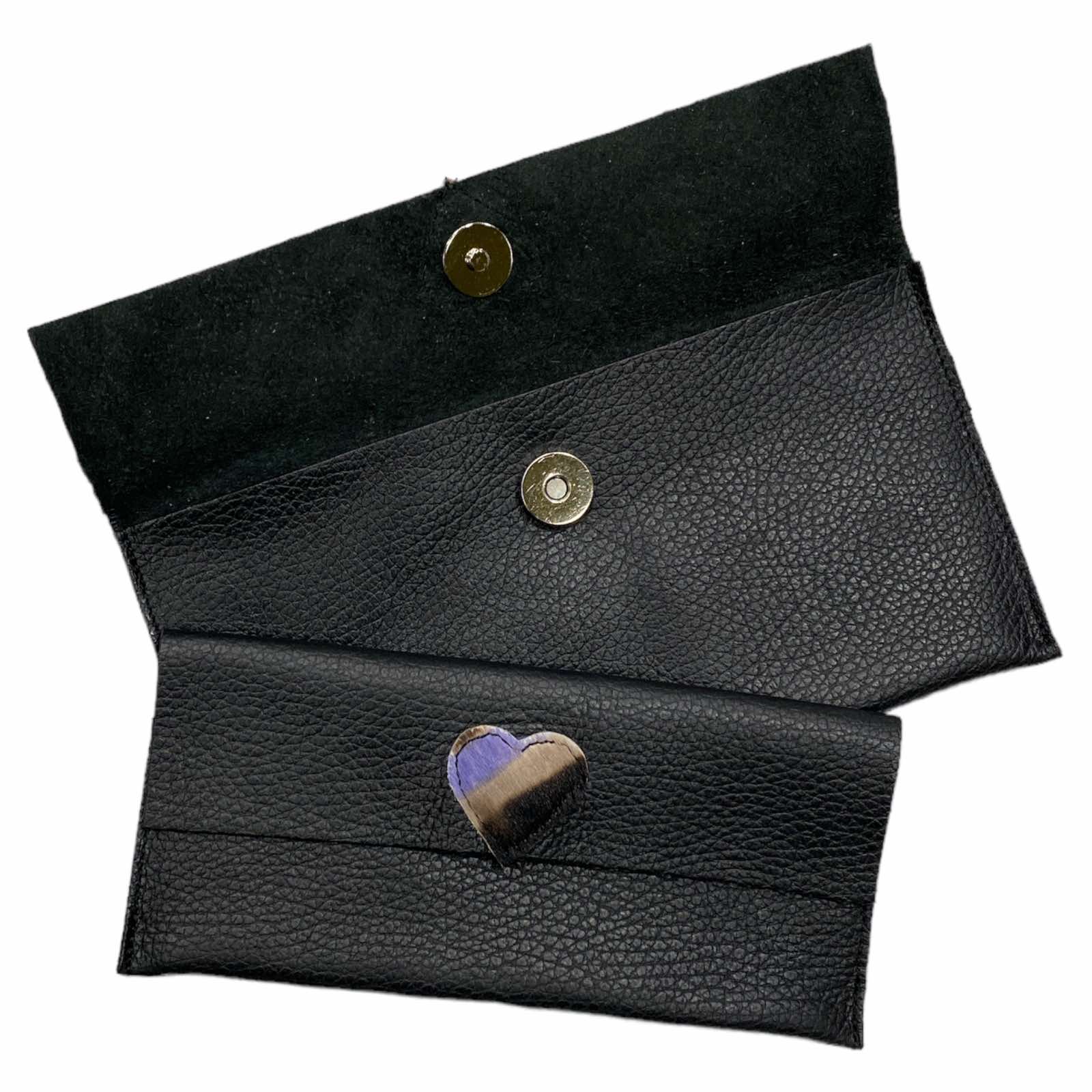 Carouzou black clutch with calf-hair heart