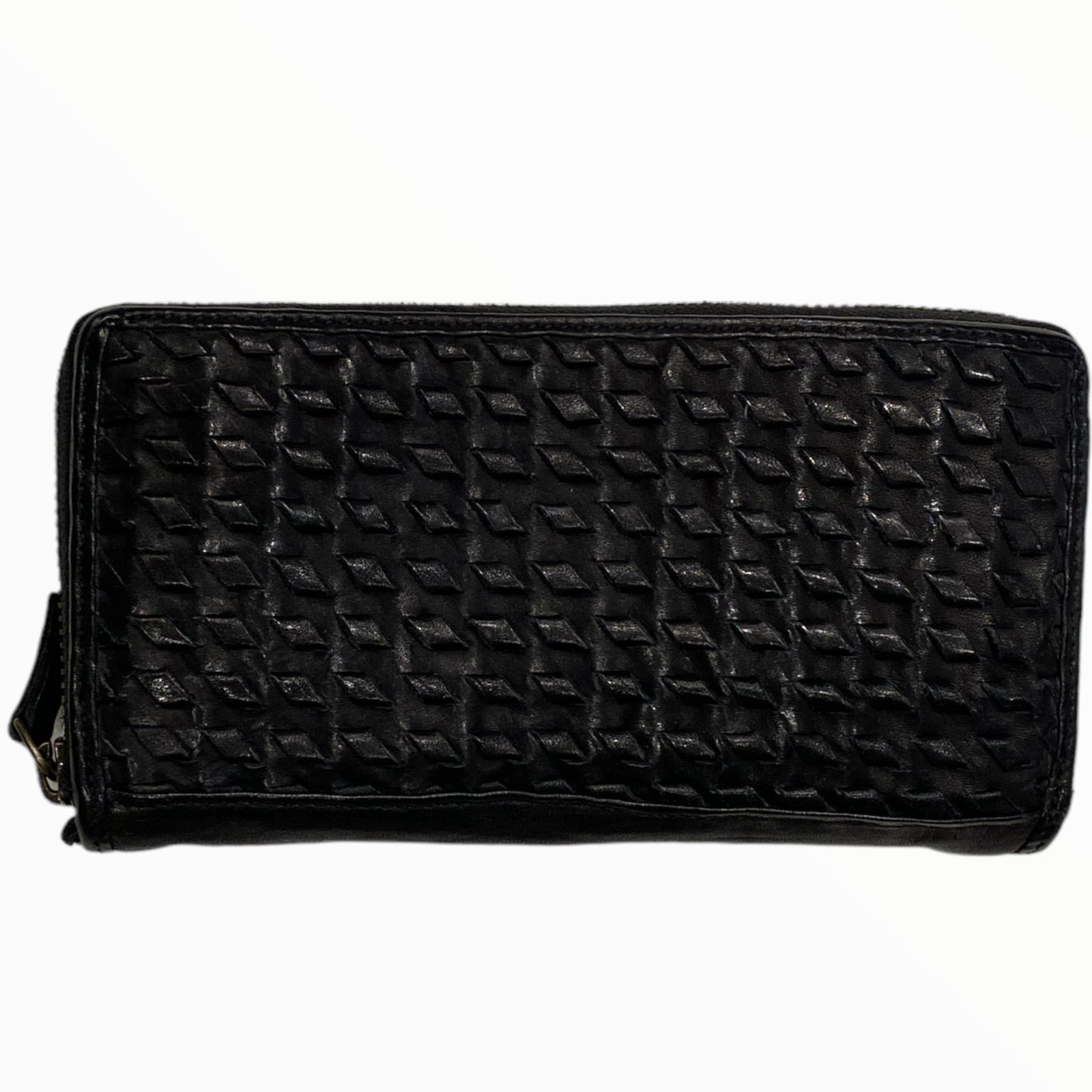 Leather handwoven zip around wallet