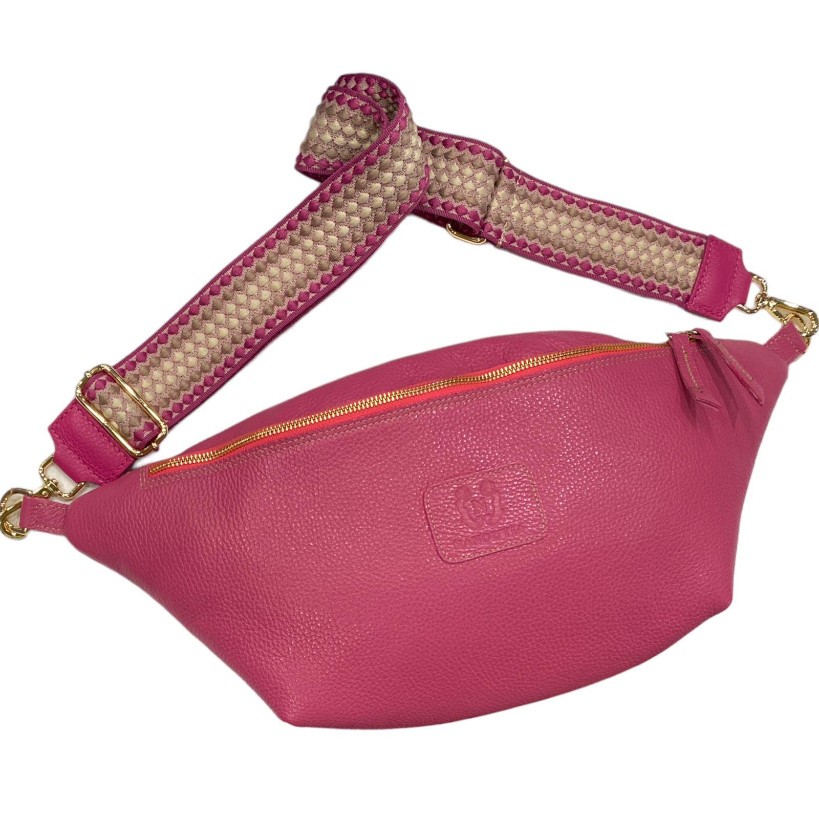 XXL strong pink leather belt bag