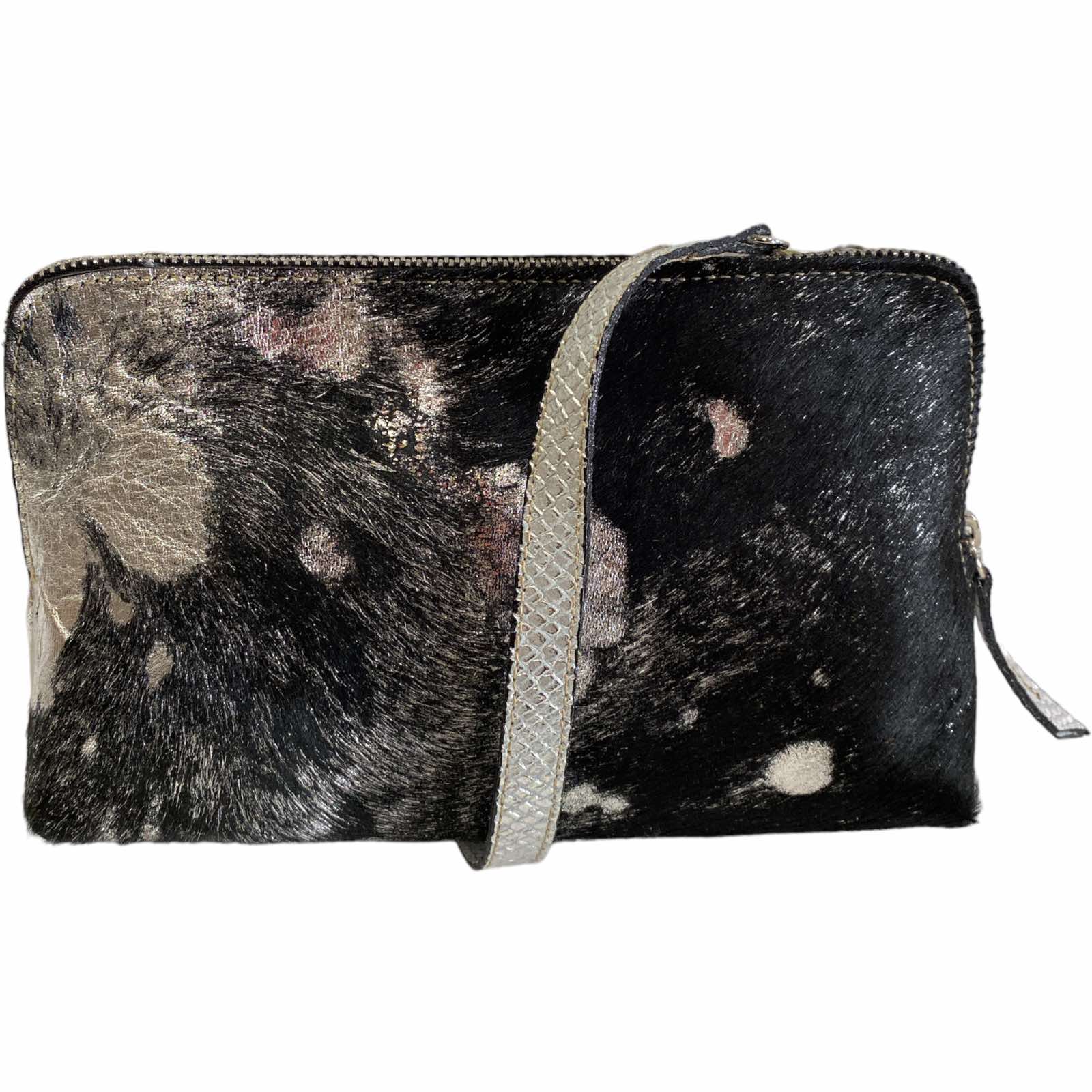Box XL. Black and silver vintage calf-hair leather messenger bag