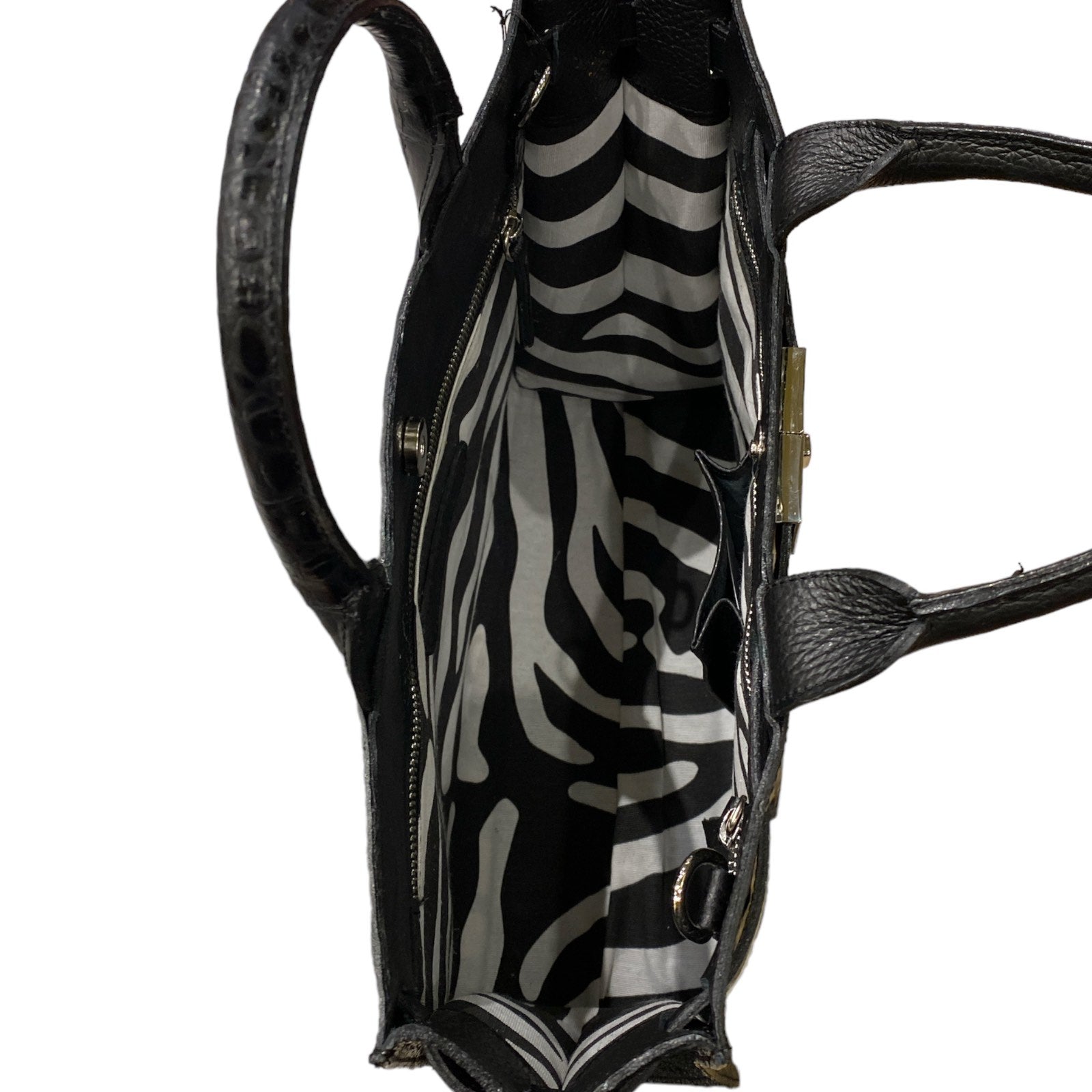 Greta L. Black alligator-print leather tote bag