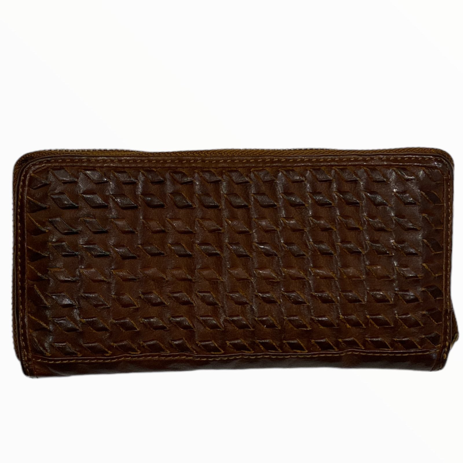 Leather handwoven zip around wallet