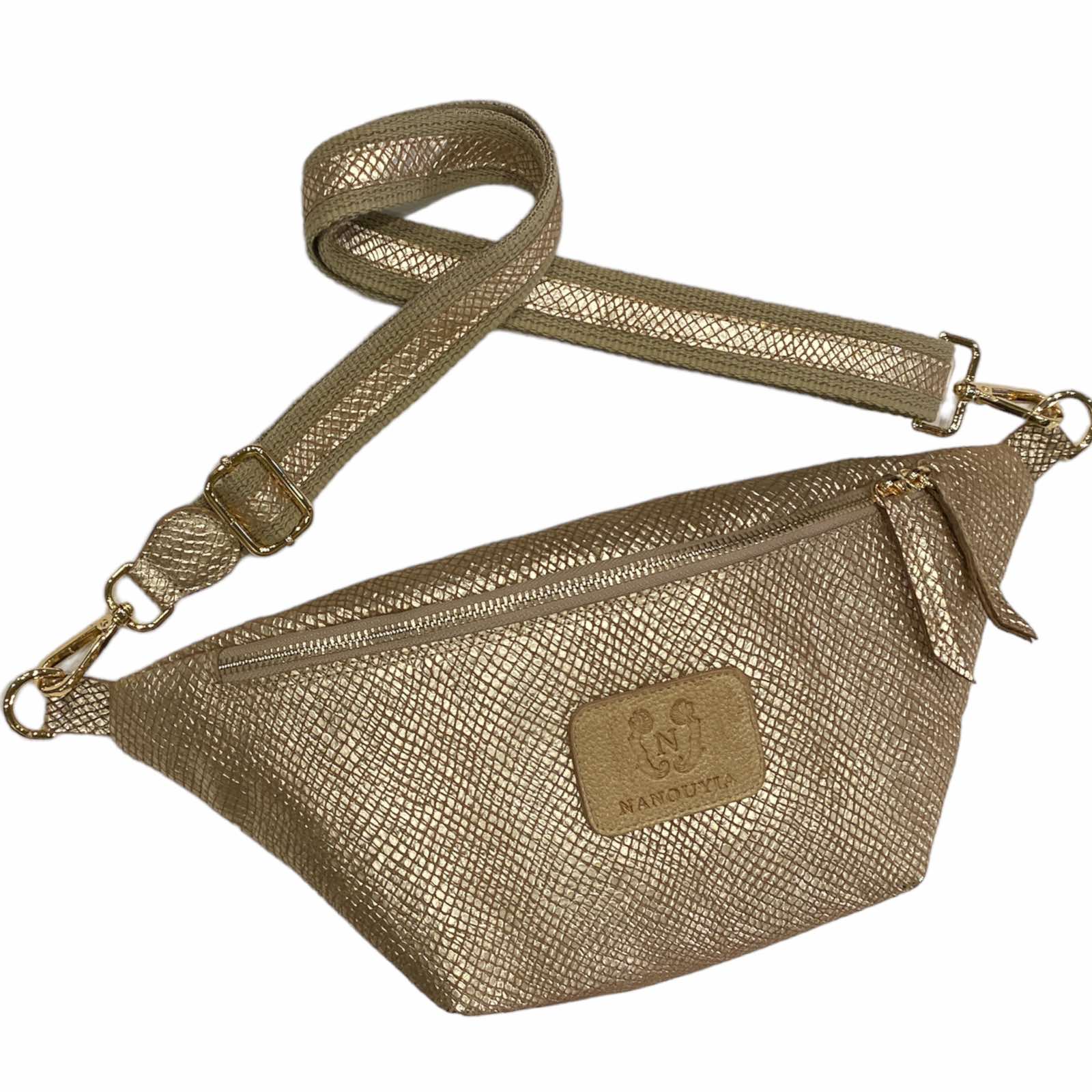 Gold leather belt bag