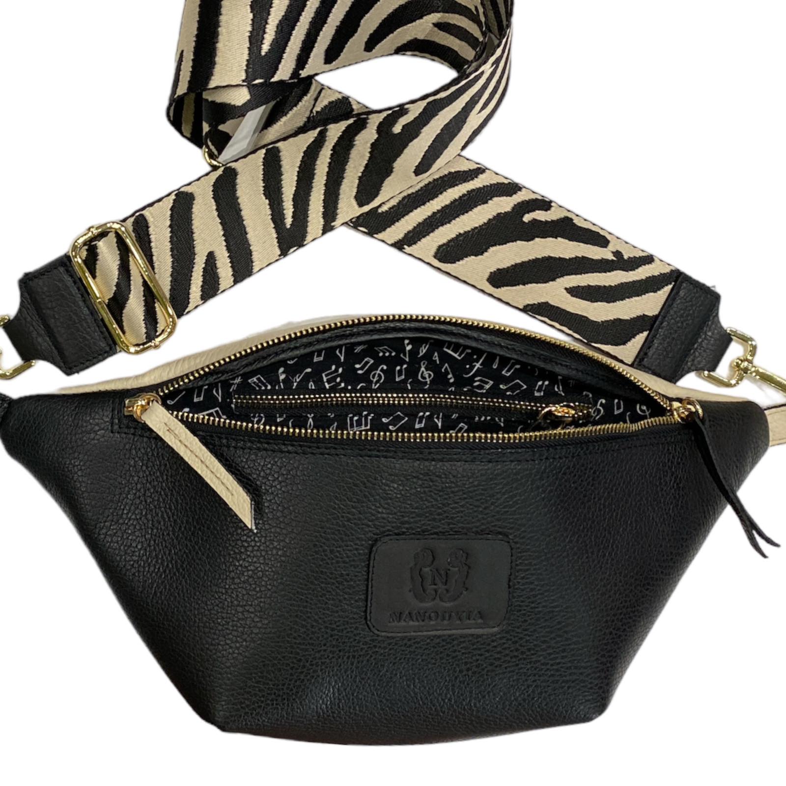 Black and vanilla leather belt bag