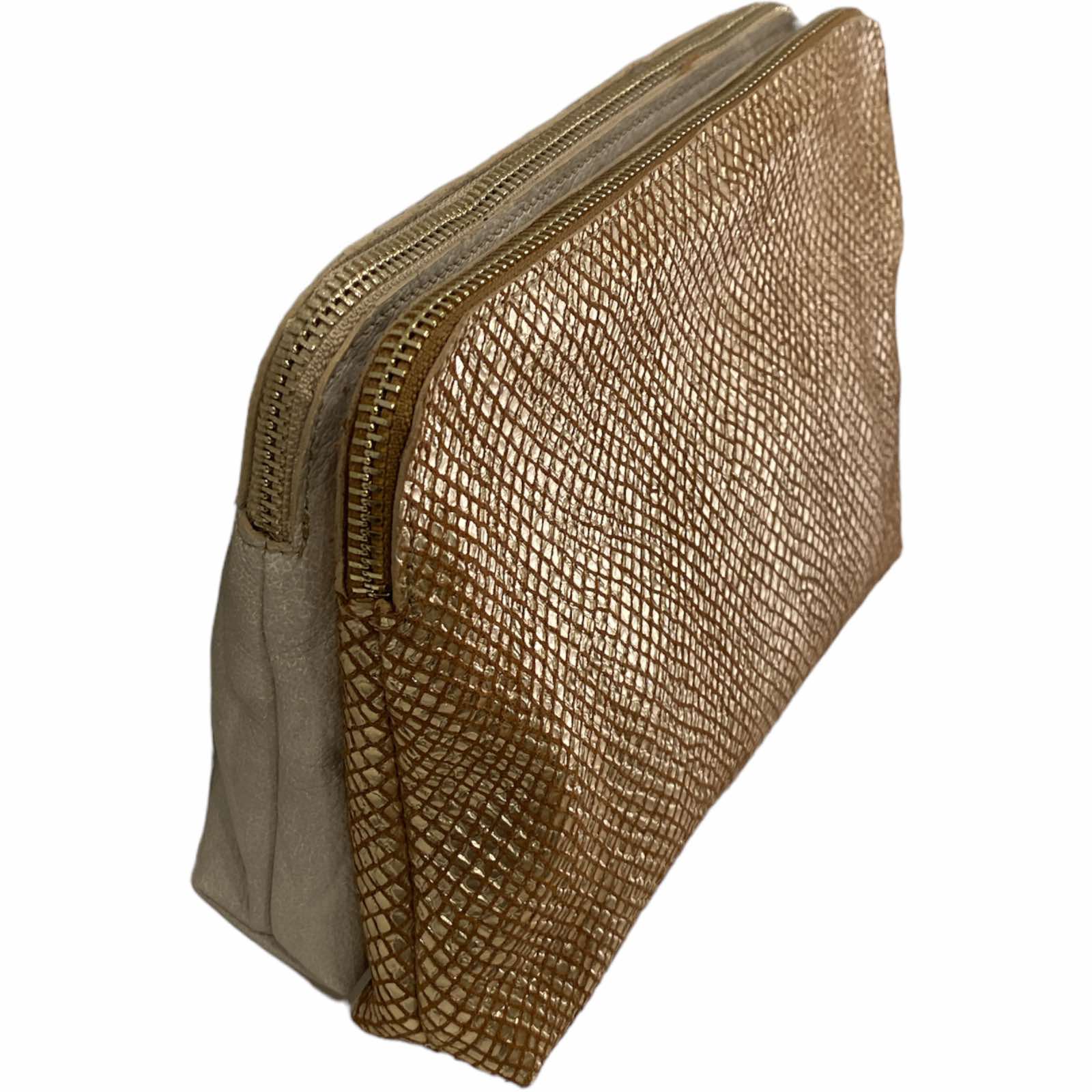 XL off-white and gold leather double box