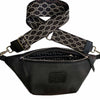 Black leather belt bag with silver metals