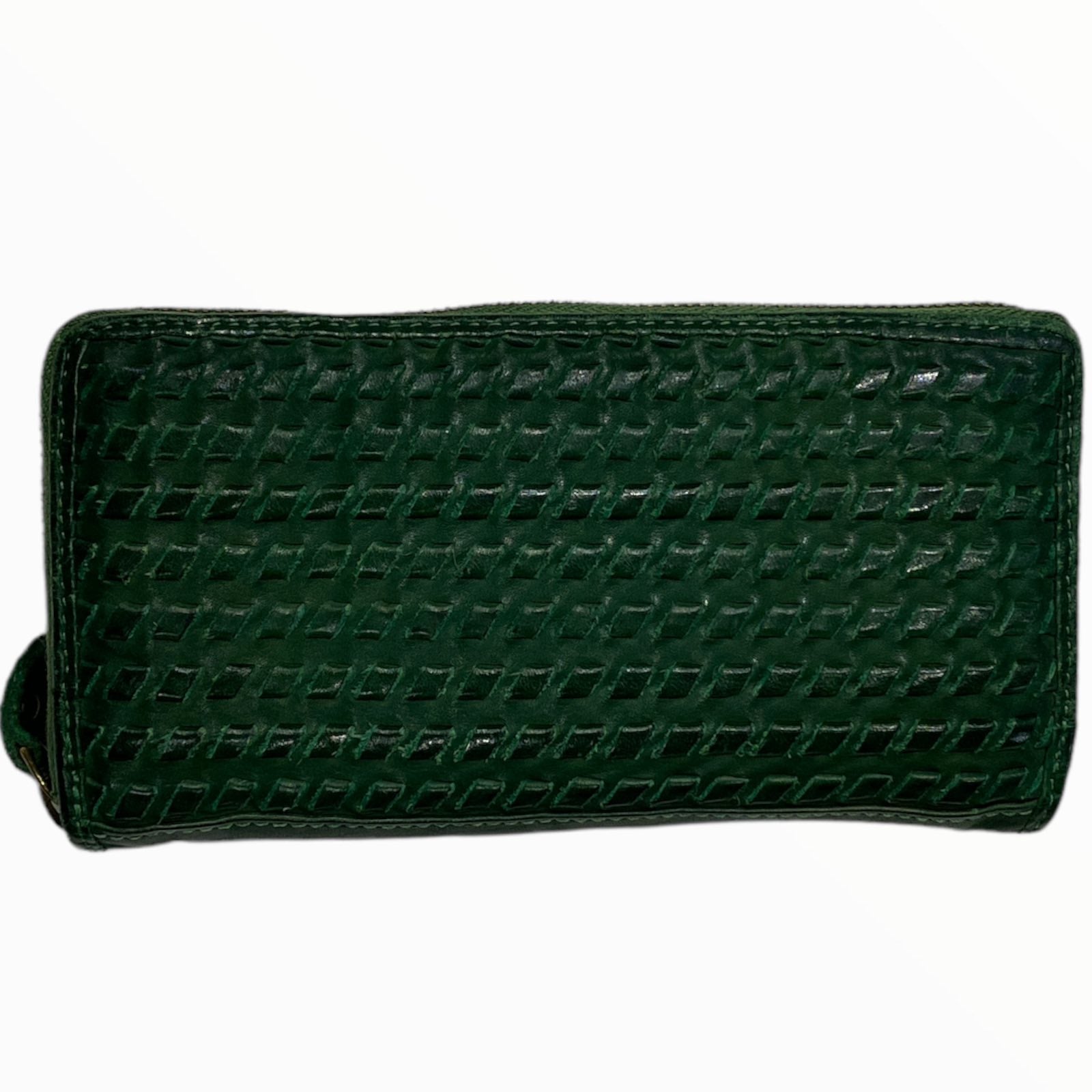 Leather handwoven zip around wallet