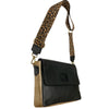 MANDY. BLACK LEATHER WITH GOLD SIDES STATEMENT BAG