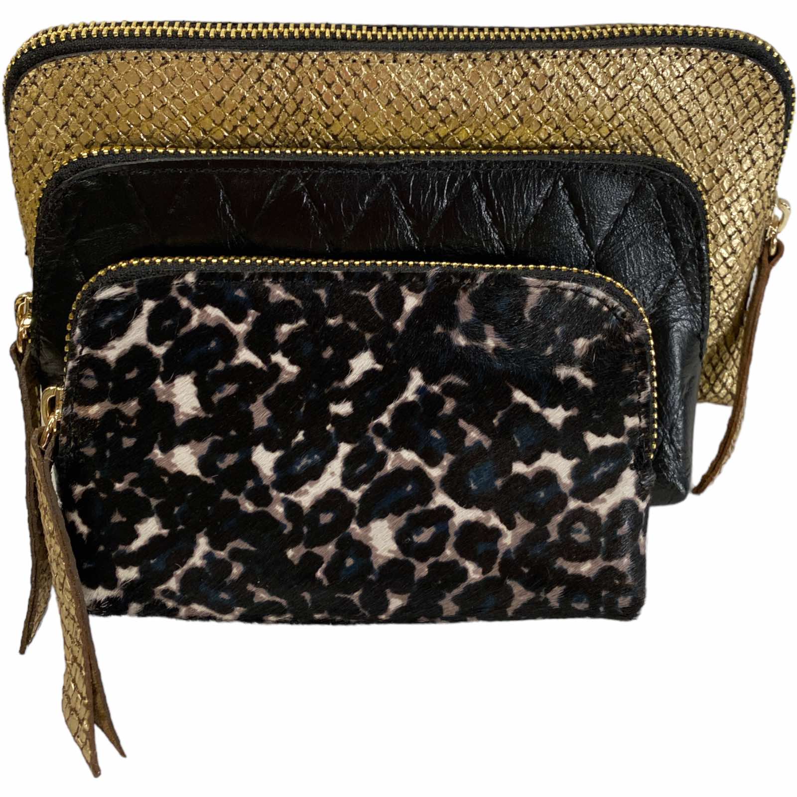 Carouzou box trio set gold, black and leo-print calf-hair