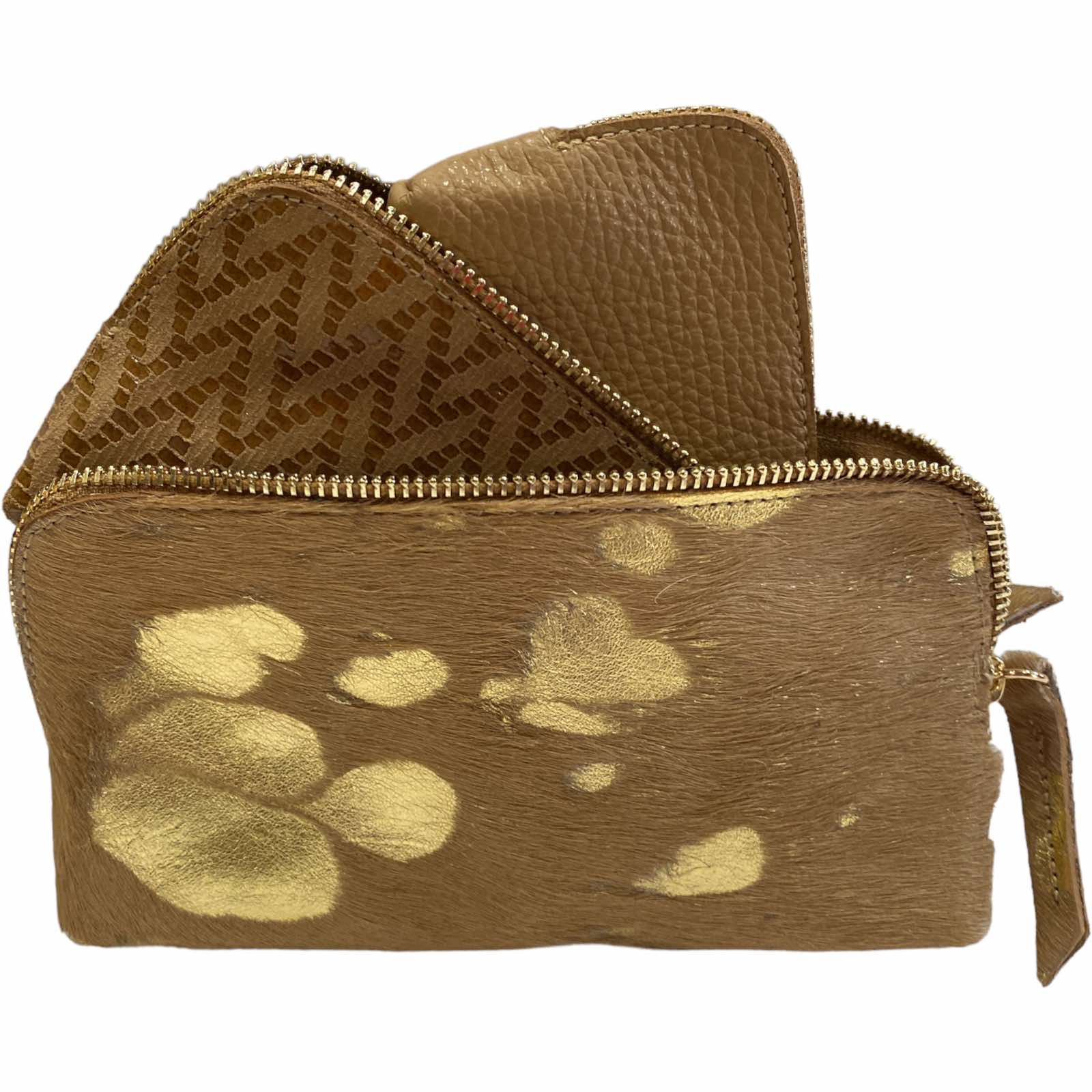 CAROUZOU BOX TRIO SET box CAMEL AND GOLD CALF-HAIR