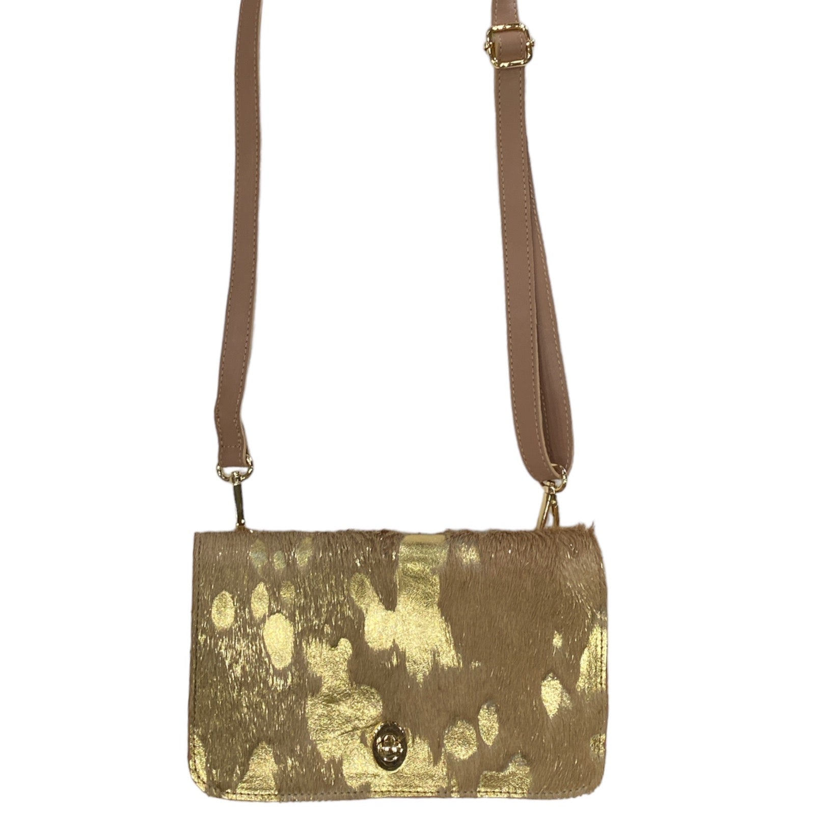Beige and gold vintage calf-hair leather multi wallet bag