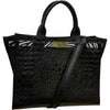 Greta L. Black alligator-print leather tote bag