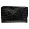 Box XL. Black alligator-print leather messenger bag with silver metals