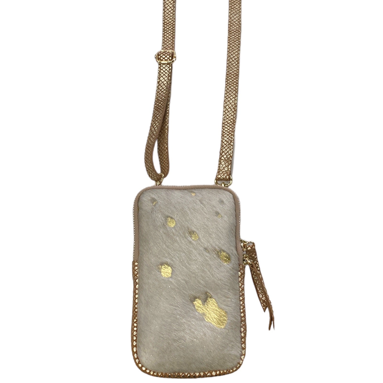 Off-white and gold vintage calf-hair mobile leather case