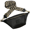 REGURAL.BLACK SOFT LEATHER BELT BAG WITH ZEBRA-STRAP
